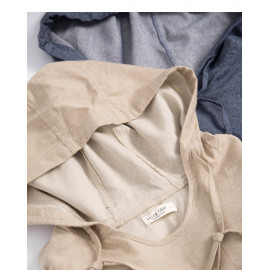 image of 素面斜紋連帽抽繩上衣 兩色售 Plain Twill Hooded Drawstring Top Two-Colors