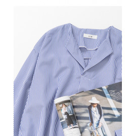 image of 前短後長細條紋V領上衣 Front Short And Long Pinstripe V-Neck Top