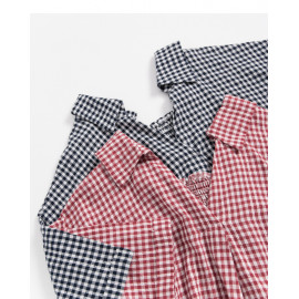 image of 格紋後領鬆緊造型上衣 兩色售 Checked Back Collar Elastic Shape Top Two Colors