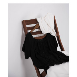 image of 簡約素色下擺荷葉造型棉質上衣 兩色售 Simple Plain Hem Lotus Leaf Style Cotton Top Two-Colors