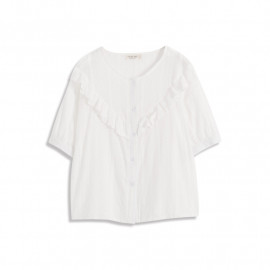 image of V型剪接荷葉鏤空棉麻上衣 V-Cutted Lotus Leaf Hollow Cotton And Linen Top