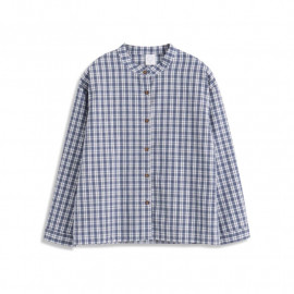 image of 童趣格紋中山領長袖棉麻襯衫 Children's Plaid Zhong Shan Collar Long-Sleeved Cotton And Linen Shirt