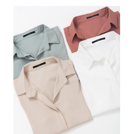 image of 雪紡素面襯衫領上衣 四色售 Chiffon Plain Shirt Collar Top Four Colors