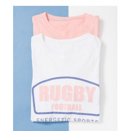 image of RUGBY配色字母寬版短T 兩色售 RUGBY Color Matching Letter Wide Version Short T Two Colors