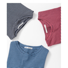 image of 童趣配色系條紋短袖棉T 三色售 Childlike Color Matching Stripe Short-Sleeved Cotton T Three-Colors
