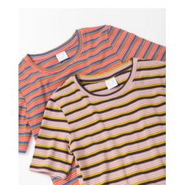 image of 圓領細橫彩條短T 兩色售 Round Neck Thin And Horizontal Strips Short T Two Colors