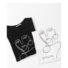 image of 抽象人像線條印圖短T 兩色售 Abstract Portrait Line Print Short T Two Colors