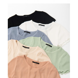 image of 休閒百搭素色捲邊造型短袖上衣 六色售 Casual Versatile Plain Curling Short-Sleeved Shirt Six Colors