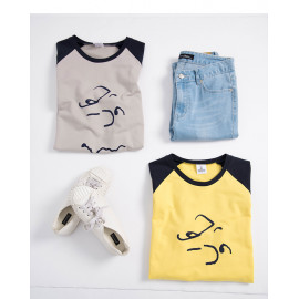 image of 查理‧布朗臉譜圖樣撞色袖T恤 兩色售 Charlie Brown Face Pattern Contrast Sleeve T-Shirt Two-Color