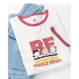 image of 查理‧布朗拼色袖好朋友印圖T恤 Charlie Brown Color Matching Sleeves Good Friend Printed T-Shirt
