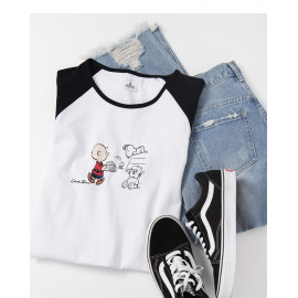 image of 查理‧布朗人物棒球袖長版洋裝 Charlie Brown Character Baseball Sleeve Dress