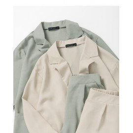 image of 單釦素面西裝雪紡套裝 兩色售 Single Button Plain Suit Chiffon Suit Two-Colors
