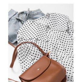 image of 黑白點點雲朵領造型長袖雪紡上衣 Black And White Dot Cloud Collar Style Long Sleeve Chiffon Top