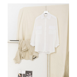 image of 雙口袋造型微透襯衫 兩色售 Two-Pocket Styling Micro-Transparent Shirt Two Colors