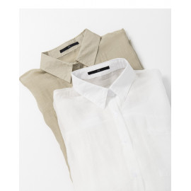image of 簡約素色單口袋輕薄長袖襯衫 兩色售 Simple Plain Single Pocket Light Long-Sleeved Shirt Two-Colors