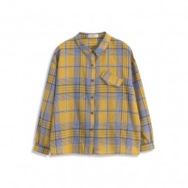 image of 配色格紋假口袋造型長袖襯衫 Matching Plaid Fake Pocket Shape Long Sleeve Shirt