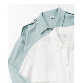 image of 簡約素色大口袋長袖棉麻外套 兩色售 Simple Plain Large Pocket Long Sleeve Cotton And Linen Jacket