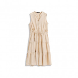 image of 小V領無袖抽繩蛋糕設計洋裝 Small V-Neck Sleeveless Drawstring Cake Design Dress