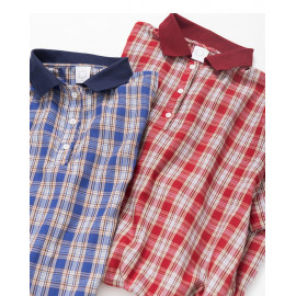 image of 羅紋襯衫領格紋短袖洋裝 兩色售 Ribbed Shirt Collar Plaid Short-Sleeved Dress Two Colors