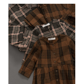 image of 童裝 親子系列格紋棉麻洋裝 兩色售 Children's Wear Parent-Child Series Check Cotton And Linen Dress Two Colors