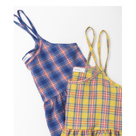 image of 童趣配色格紋細肩娃娃洋裝 兩色售 Childlike Color Matching Plaid Shoulder Doll Dress Two Colors