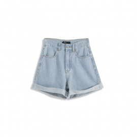 image of 基本休閒百搭下反褶牛仔短褲 Basic Casual Versatile Pleated Denim Shorts