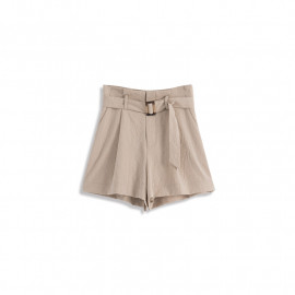 image of 附腰帶前打折棉麻短褲 Discounted Cotton And Linen Shorts With Belt