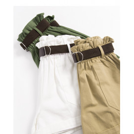 image of 附皮帶花苞造型短褲 三色售 Belted Flower Placket Style Shorts Three Colors