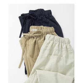 image of 基本素面鬆緊腰抽繩長褲 三色售 Basic Plain Elastic Waist Drawstring Trousers Three Colors