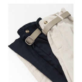image of 休閒素色後鬆緊腰棉麻長褲附腰帶 兩色售 Casual Plain Color Elastic Waist And Cotton Trousers With Belts Two Colors