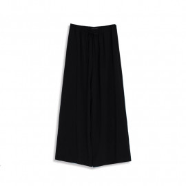 image of 基本素色腰鬆緊抽繩雪紡寬褲 Basic Plain Waist Elastic Drawstring Chiffon Wide Pants