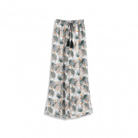image of 滿版幾何圖案抽繩綁帶雪紡寬褲 Full Version Of Geometric Pattern Drawstring Straps Chiffon Wide Pants