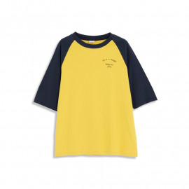 image of 撞色拚袖字母印花圓領棉T Contrast Color Sleeved Letter Printing Round Neck Cotton T