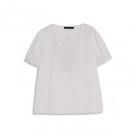 image of 簡約好感白系刺繡花卉澎澎袖上衣 Simple And Nice White Embroidery Flower Sleeve Shirt