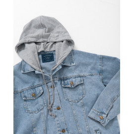 image of 配色車線拼接連帽牛仔外套 Color Matching Line Stitching Hooded Denim Jacket