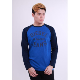 image of Diesel Men Graphic Round Neck Tee Long Sleeve - Blue