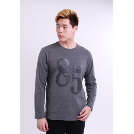 image of Diesel Men Graphics Round Neck Tee Long Sleeve - Dark Grey