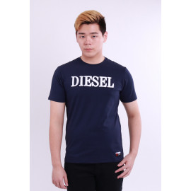 image of Diesel Men Wool Embroidery Round Neck Tee Short Sleeve - Navy