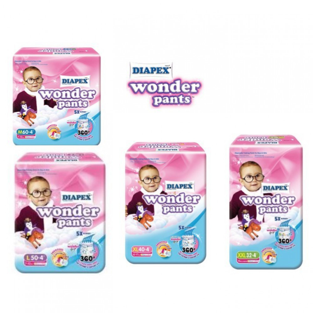 Diapex Wonder Pants Mega Pack M60+4 / L50+4 / XL40+4 / XXL32+4 Diapex Wonder Pants Mega Pack M60+4 / L50+4 / XL40+4 / XXL32+4