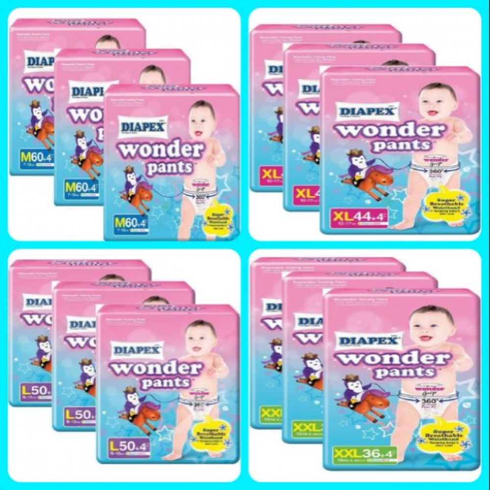 Diapex Wonder Pants Mega Pack M60+4 / L50+4 / XL40+4 / XXL32+4 (3 packs) Diapex Wonder Pants Mega Pack M60+4 / L50+4 / XL40+4 / XXL32+4 (3 packs)