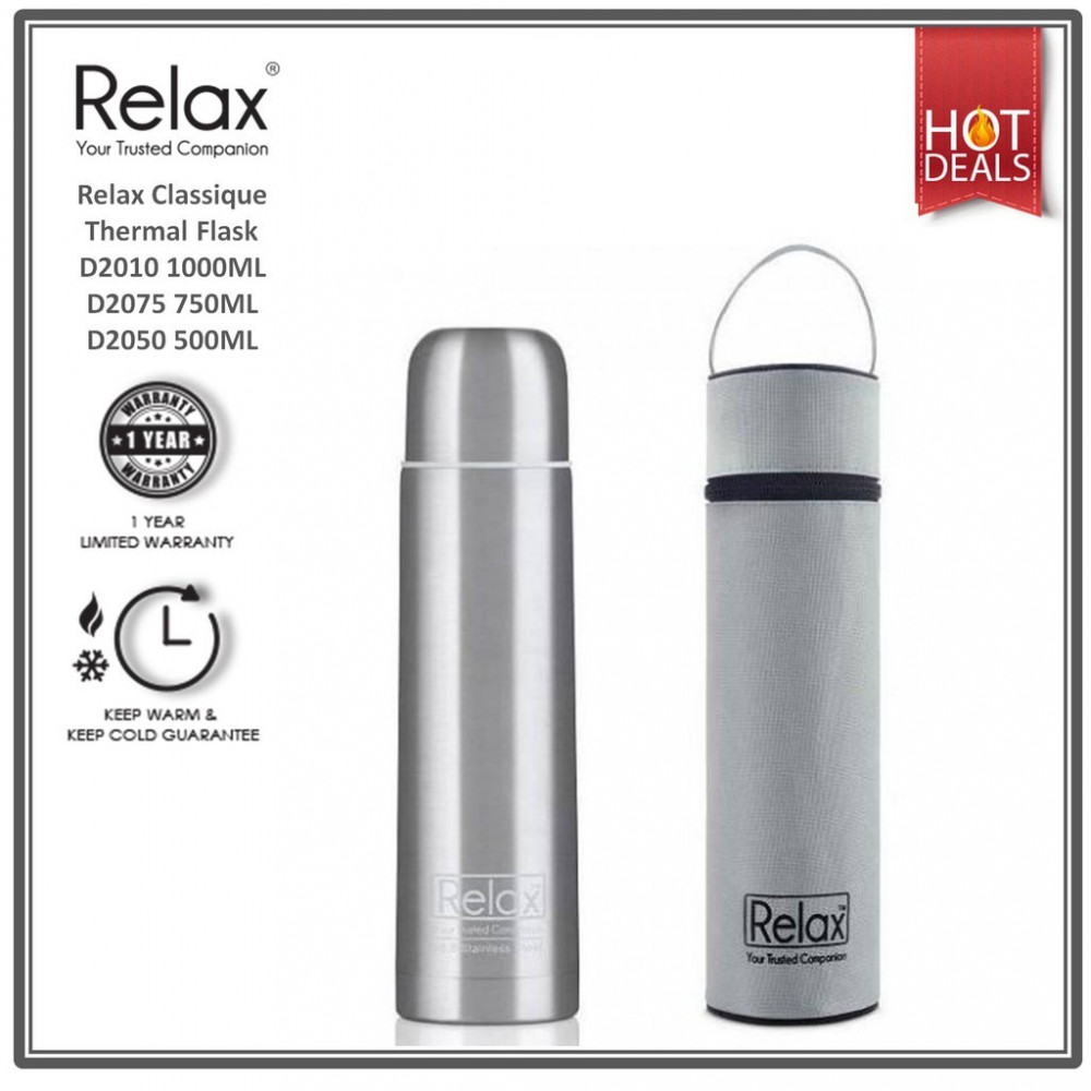 RELAX CLASSIC STAINLESS STEEL THERMAL FLASK WITH FREE POUCH D2010 1000ml RELAX CLASSIC STAINLESS STEEL THERMAL FLASK WITH FREE POUCH D2010 1000ml