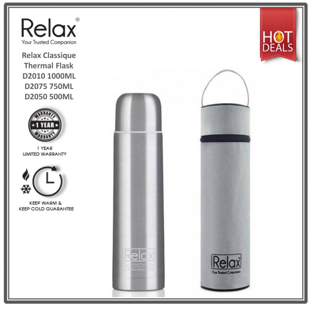 RELAX CLASSIC STAINLESS STEEL THERMAL FLASK WITH FREE POUCH D2075 750ml