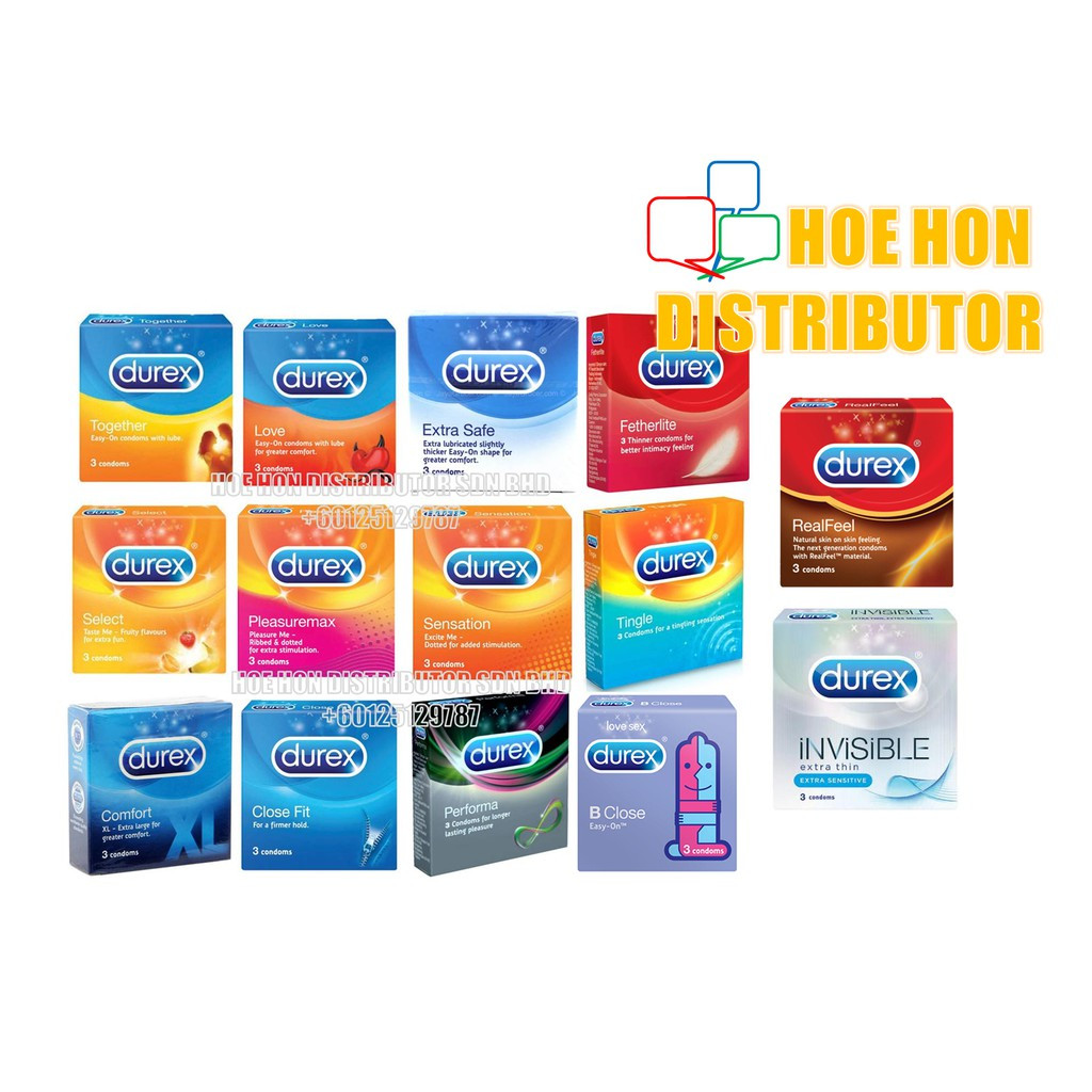 image of Durex Condom 3pcs Love Together Close Fit Performa Prolong Pleasuremax Sensation