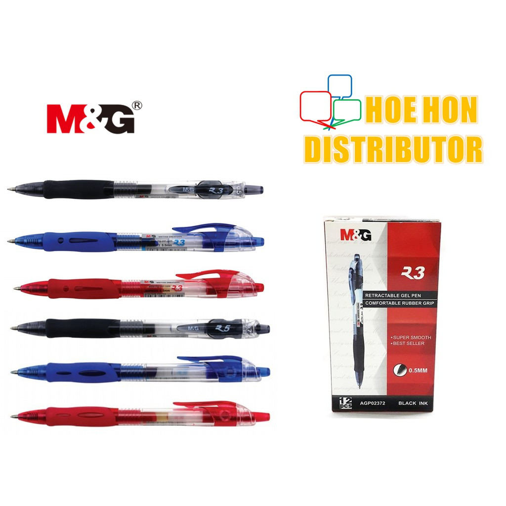 M&G Retractable Gel Pen R3 0.5mm R5 0.7mm Black, Blue, Red AGP02372 M&G Retractable Gel Pen R3 0.5mm R5 0.7mm Black, Blue, Red AGP02372