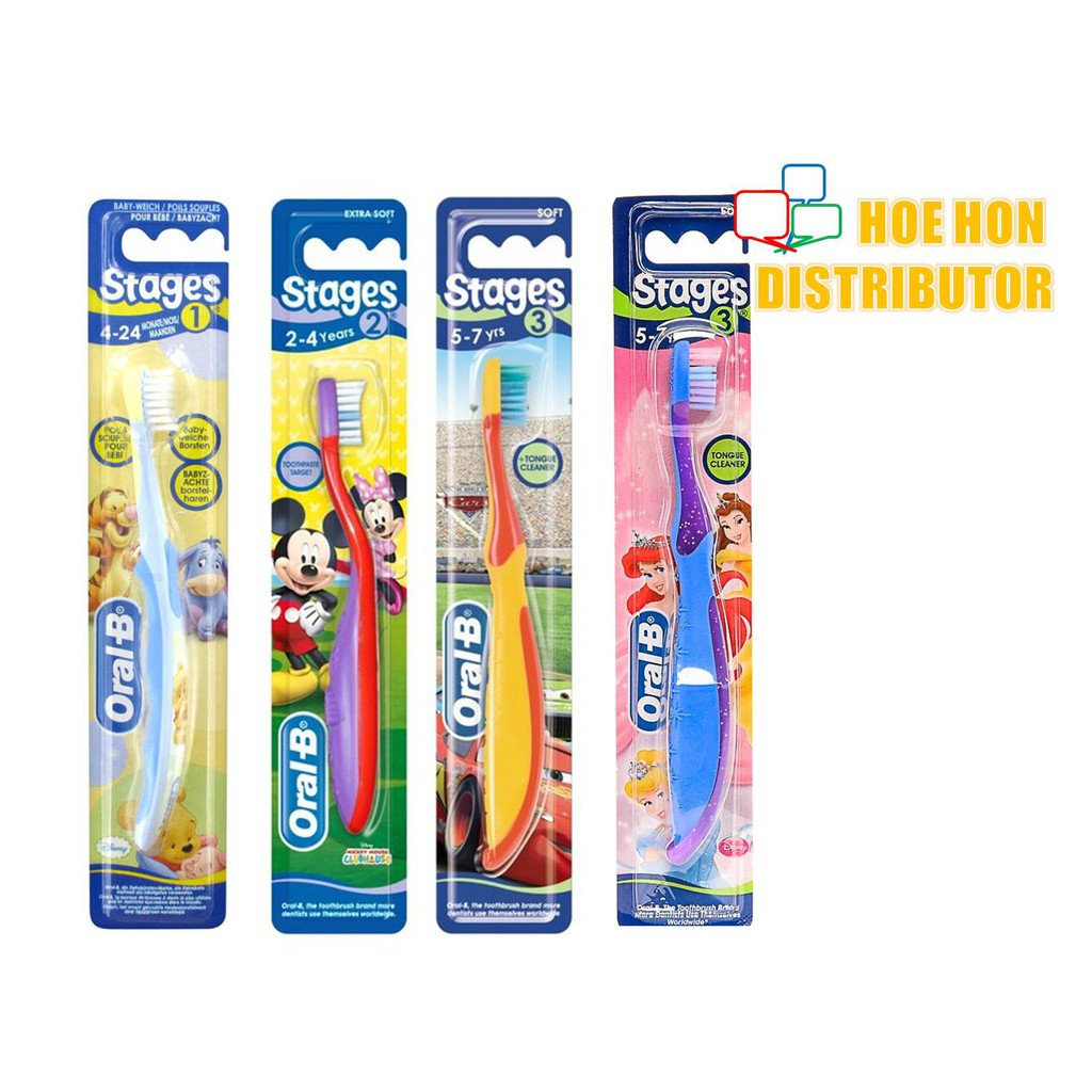 image of Oral-B Stages 1, 2, 3 Baby / Kid Disney Junior Toothbrush 4 Month To 7 Years Old