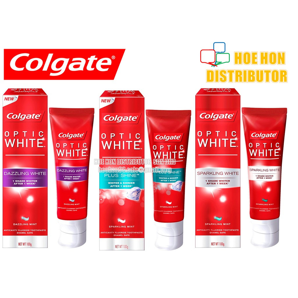 image of Colgate Optic White Toothpaste 100g Instant, Sparking, Dazzling, Plus Shine