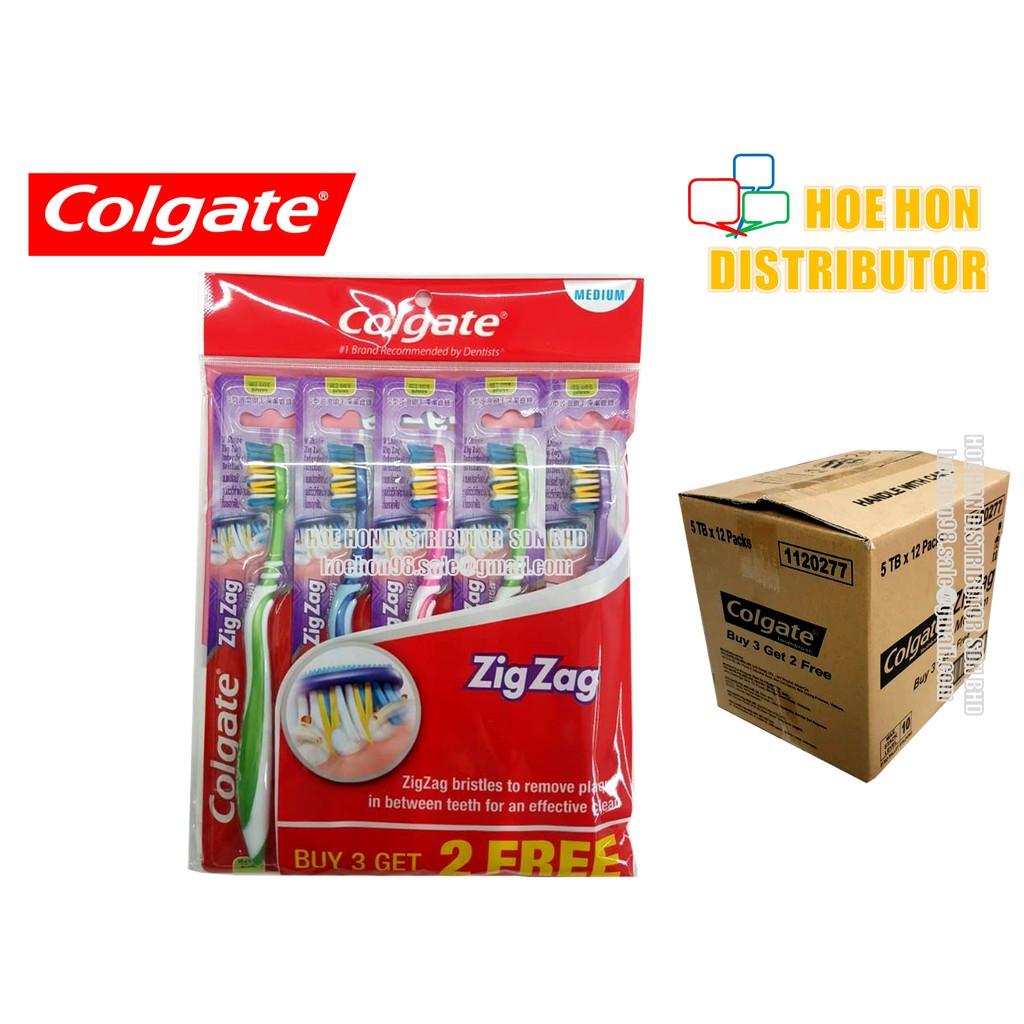 image of Colgate Zigzag / Zig Zag Medium Soft Bristle Toothbrush Buy 3 Free 2 / 5pcs