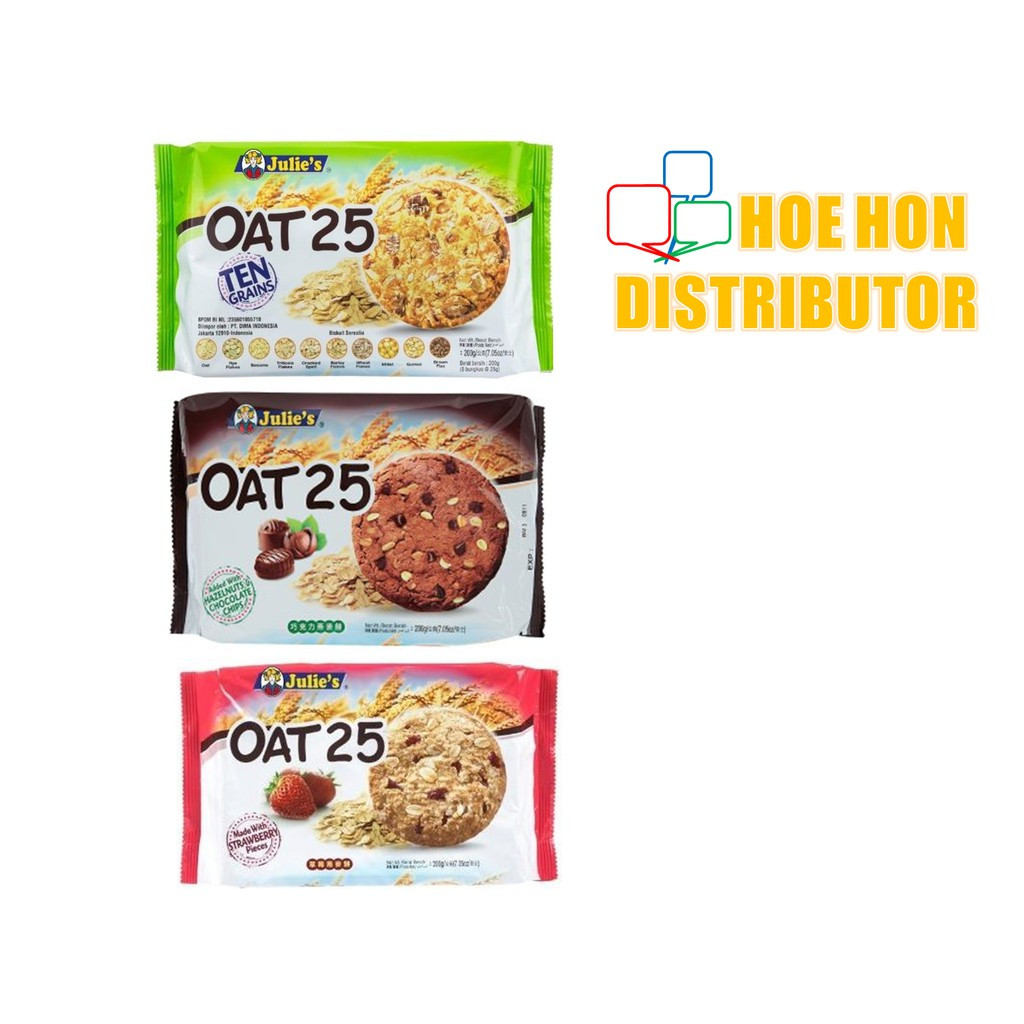 image of Julie's Biscuit Oat 25 200g Ten Grains, Chocolate, Strawberry, Biskut 10 Bijiran