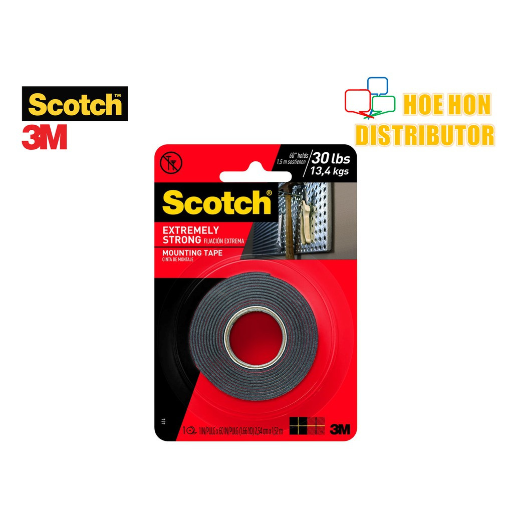 image of 3M Scotch Extremely Strong Mounting Tape Holds Up To 13.6kg 2.54cm / 1" X 1.52m