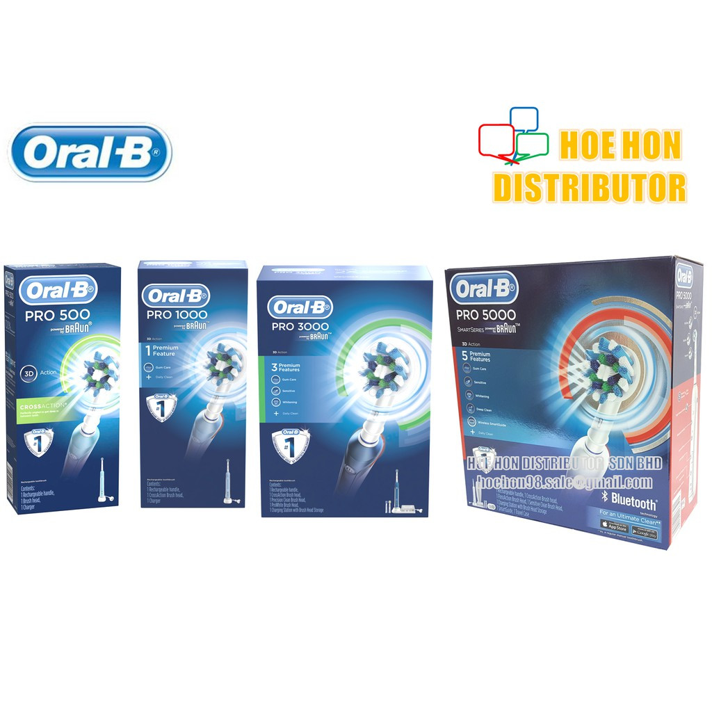image of Oral B Rechargeable, Electric Toothbrush Pro 500, Pro 1000, Pro 3000, Pro 5000